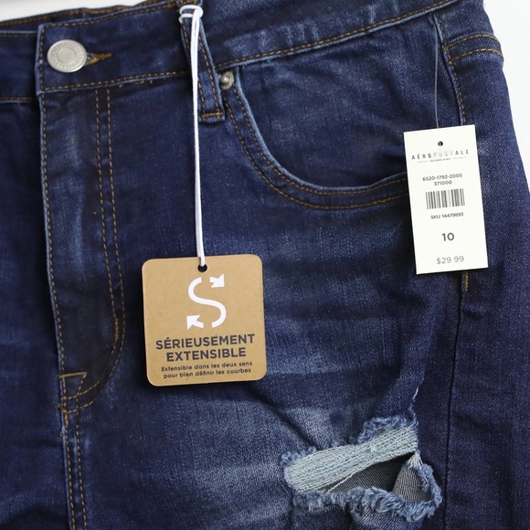 NWT Aero Super High Rise Midi shorts Aeropostale 10 new stretch distressed jean - Picture 3 of 4